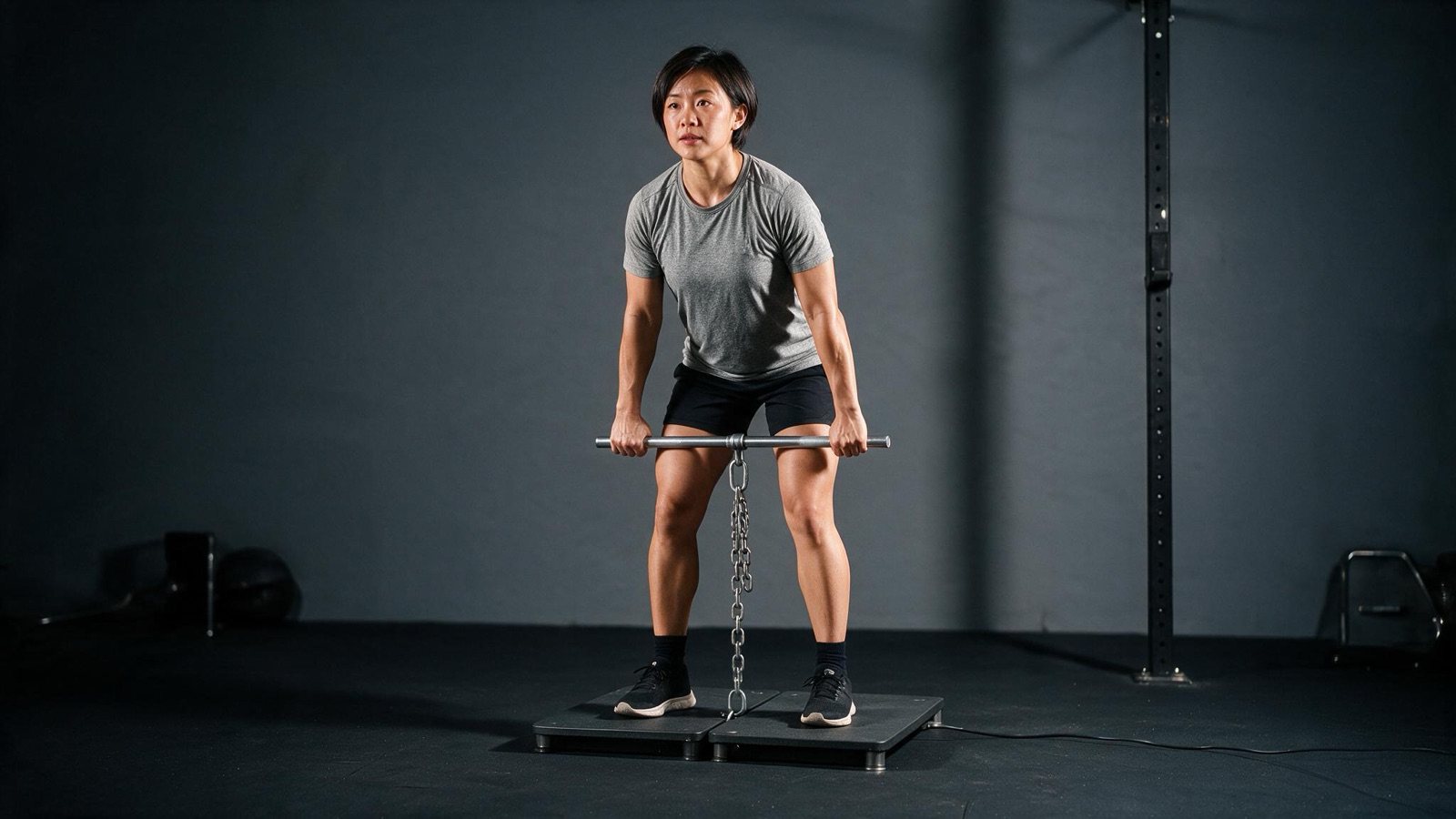 Pulling steadily on a fixed bar on measurement plates
